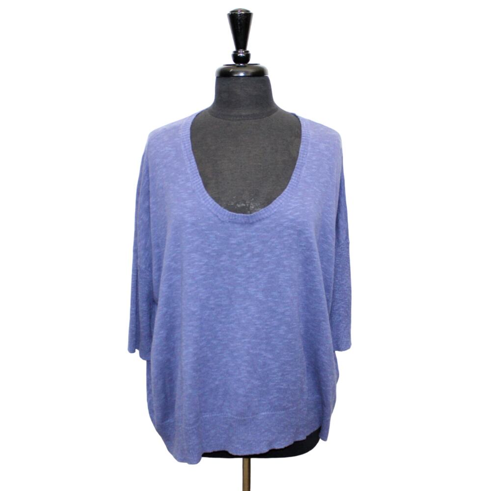 A8 NEW EILEEN FISHER Blue Navy Linen & Cotton Scoop Neck Top Size L $148